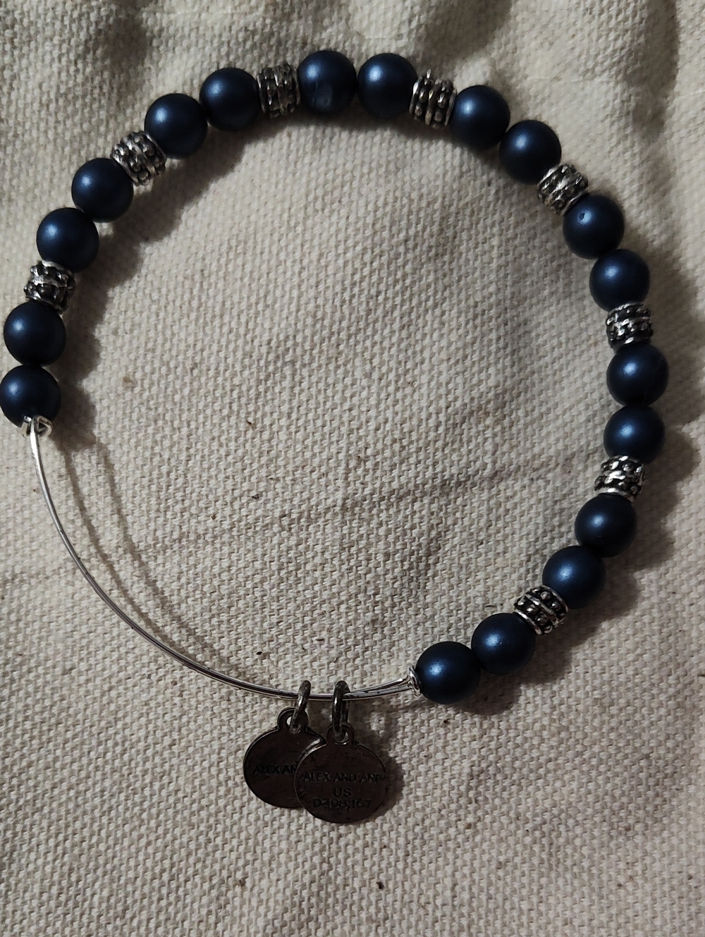Alex and Ani Matte Navy Beaded Expandable Bracelet with Silver Accents